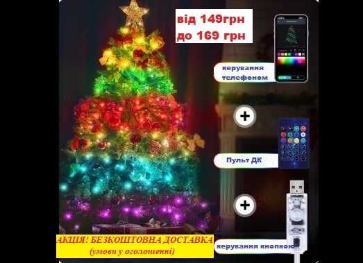 АКЦІЯ! Смарт Гирлянда Блютуз 5, 10м LED Розумна Музична гірлянда RGB