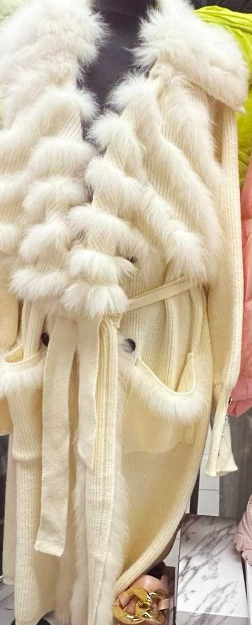 Sweter długi futerko lisy naturalne