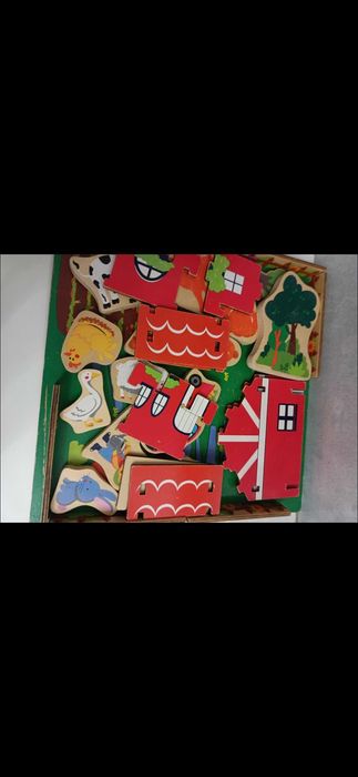 Drewniana farma zwierzęta figurki Lidl gospodarstwo zagroda układanka