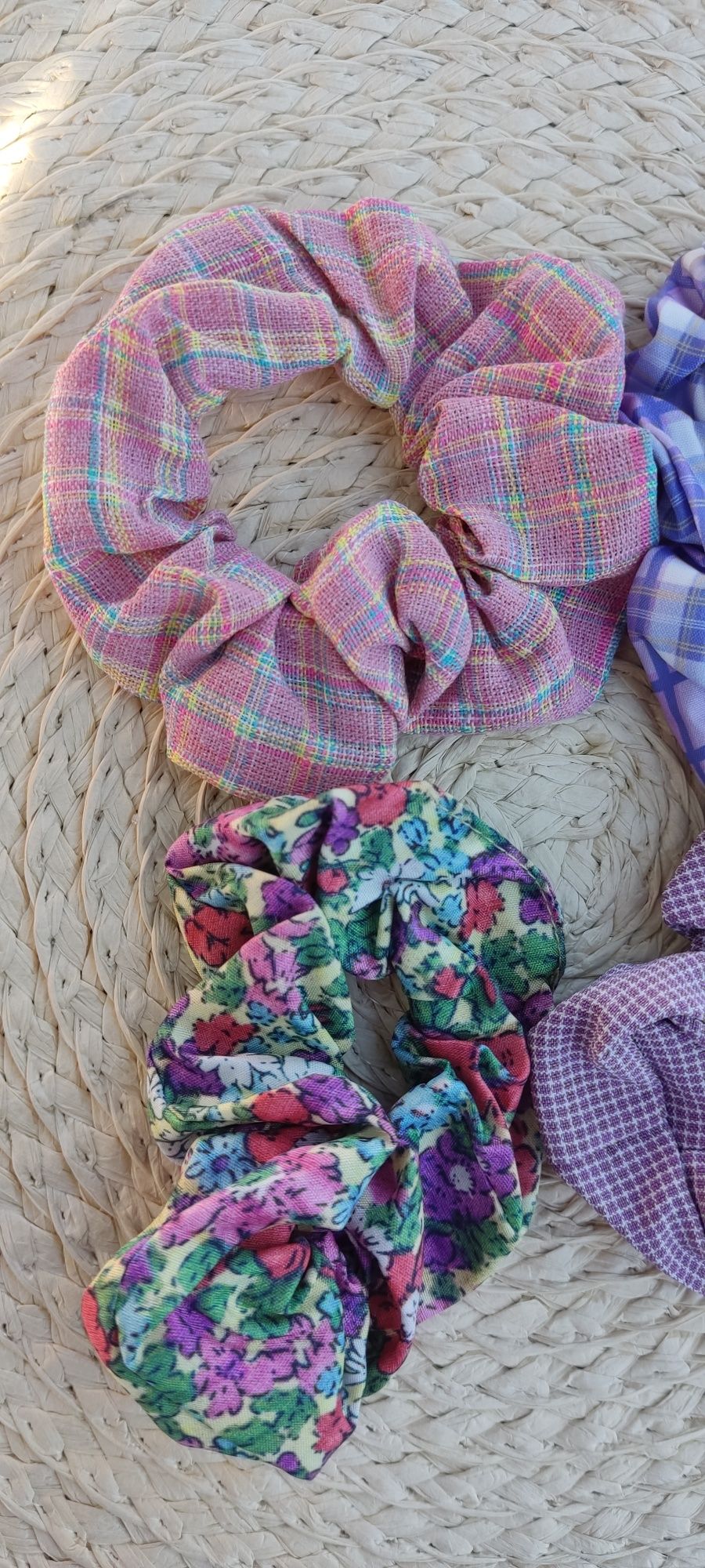 Nowe 4 gumki scrunchie fioletowe różne