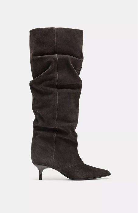 Замшеві чоботи на підборах кетен хіл  Zara