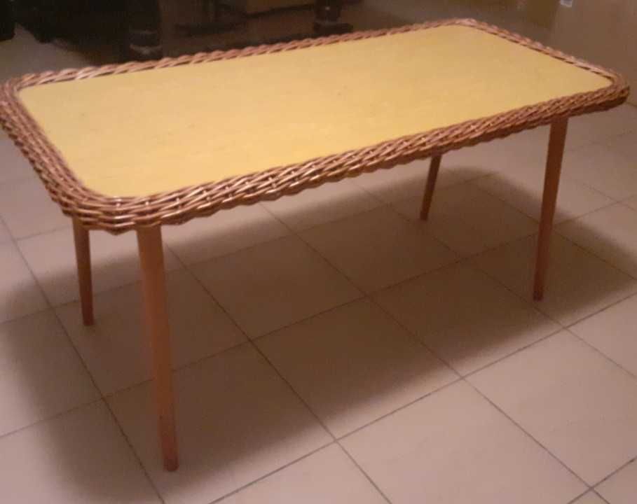 Stół stolik wiklinowy retro vintage PRL