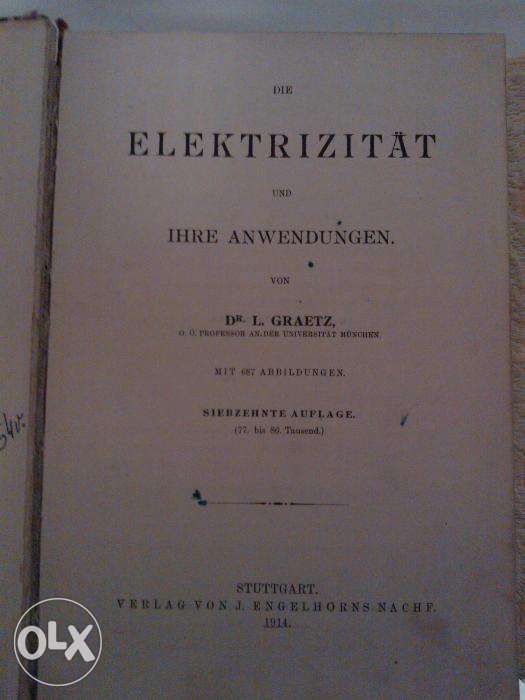 ponad 100 letnia książka - Die elektrizitat - po niemiecku