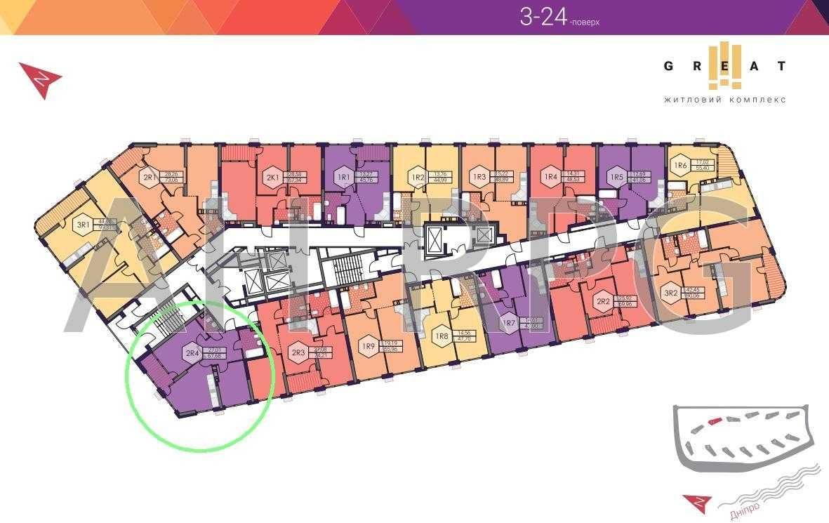 Продается 2к квартира 67.68м² ЖК Грейт Great Дом 12, Дарницкий р-н