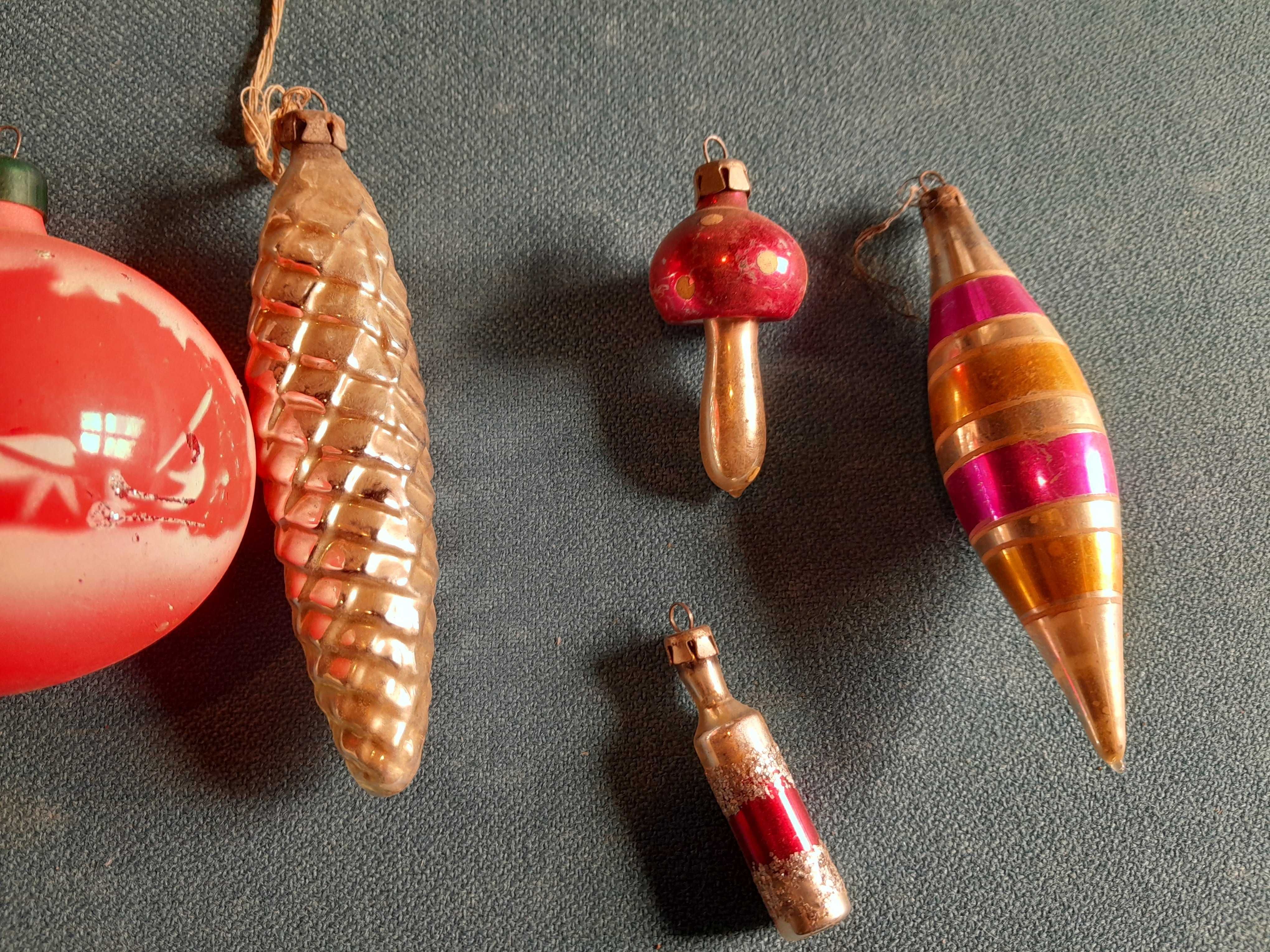 Stare bombki choinkowe 5 sztuk grzybek szyszka sopel PRL retro vintage