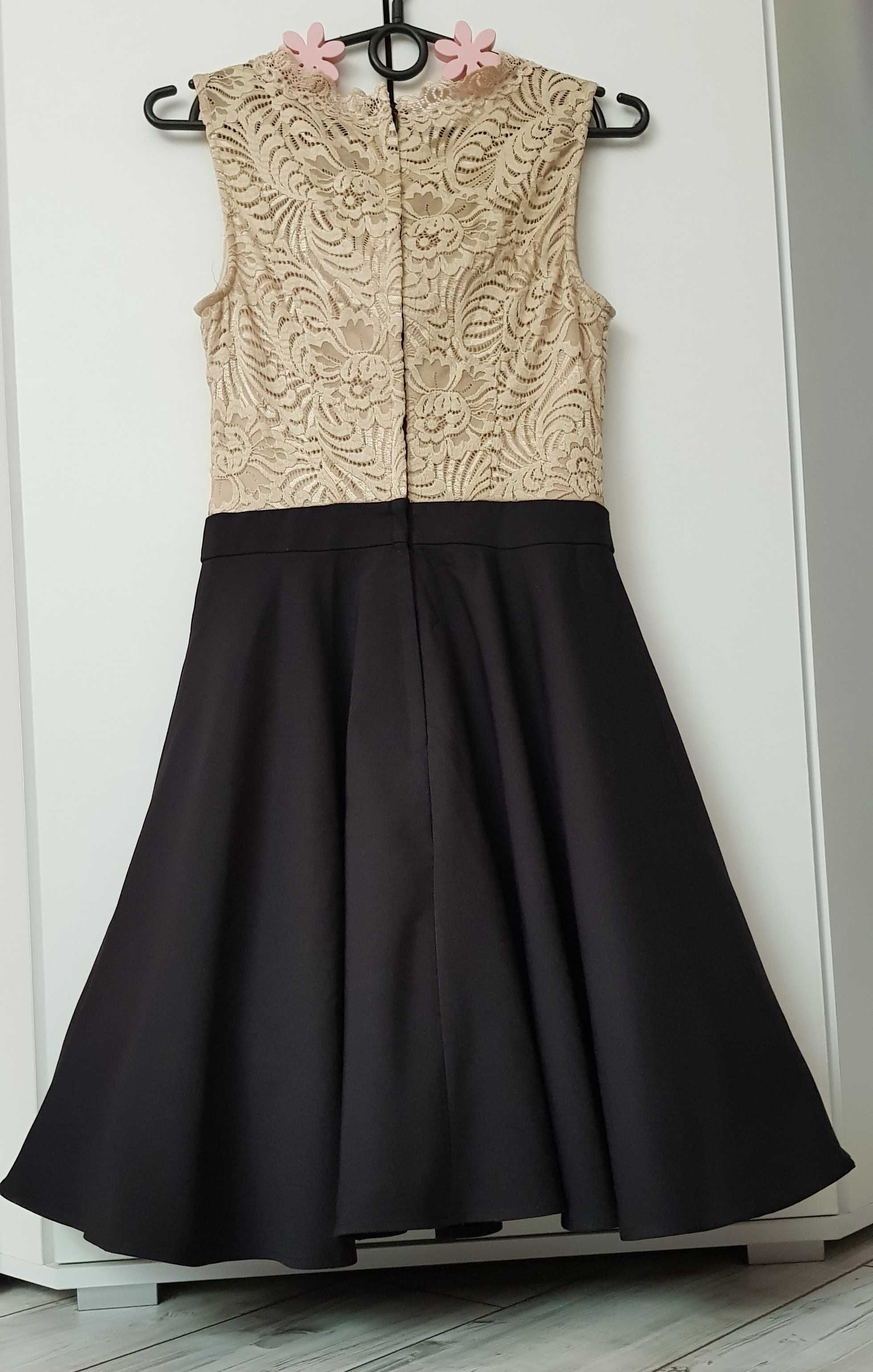 Elegancka sukienka Orsay, czarna, beżowa, z koronką, rozmiar 34/36