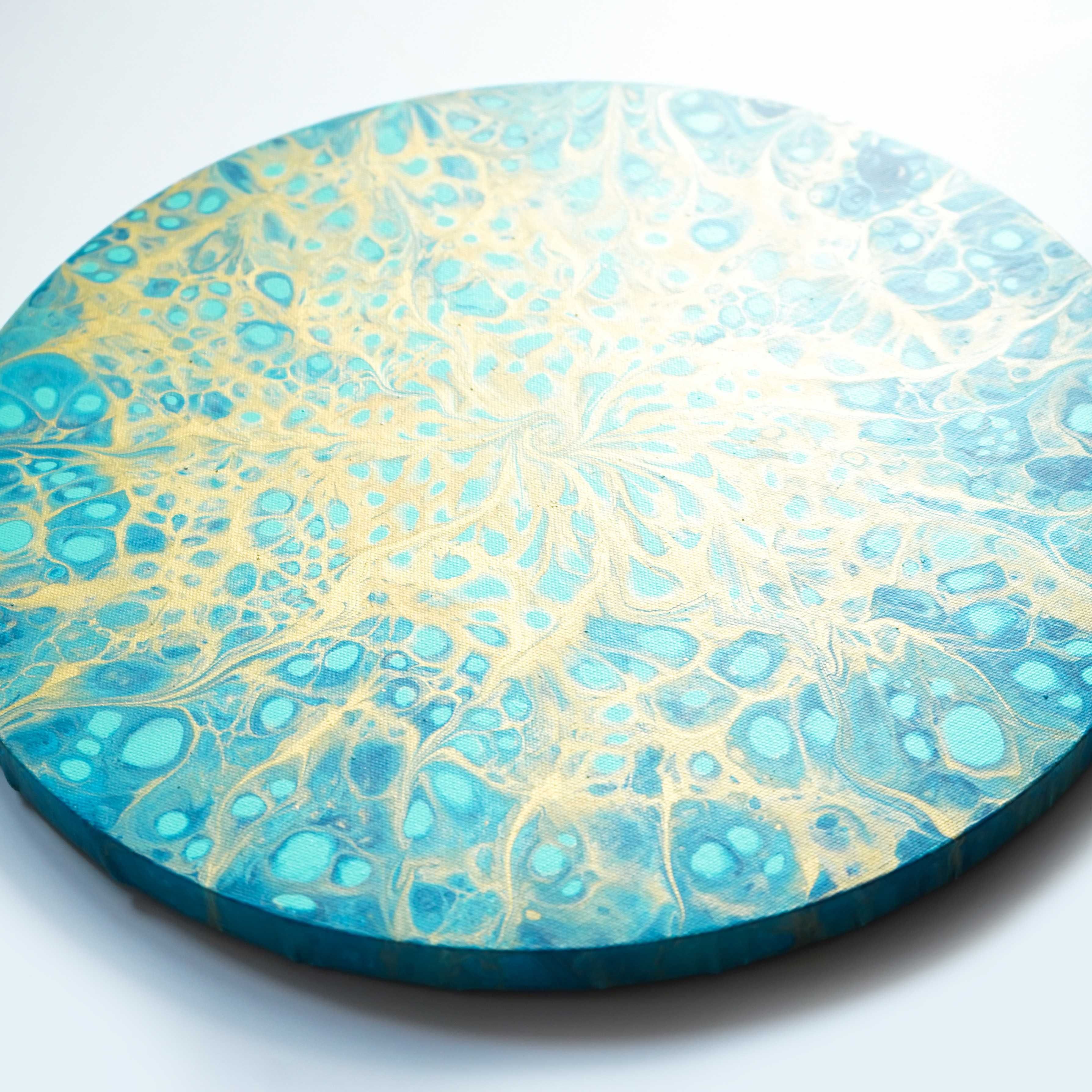 Okrągły obraz "Serce Oceanu" średnica 40 cm acrylic pouring