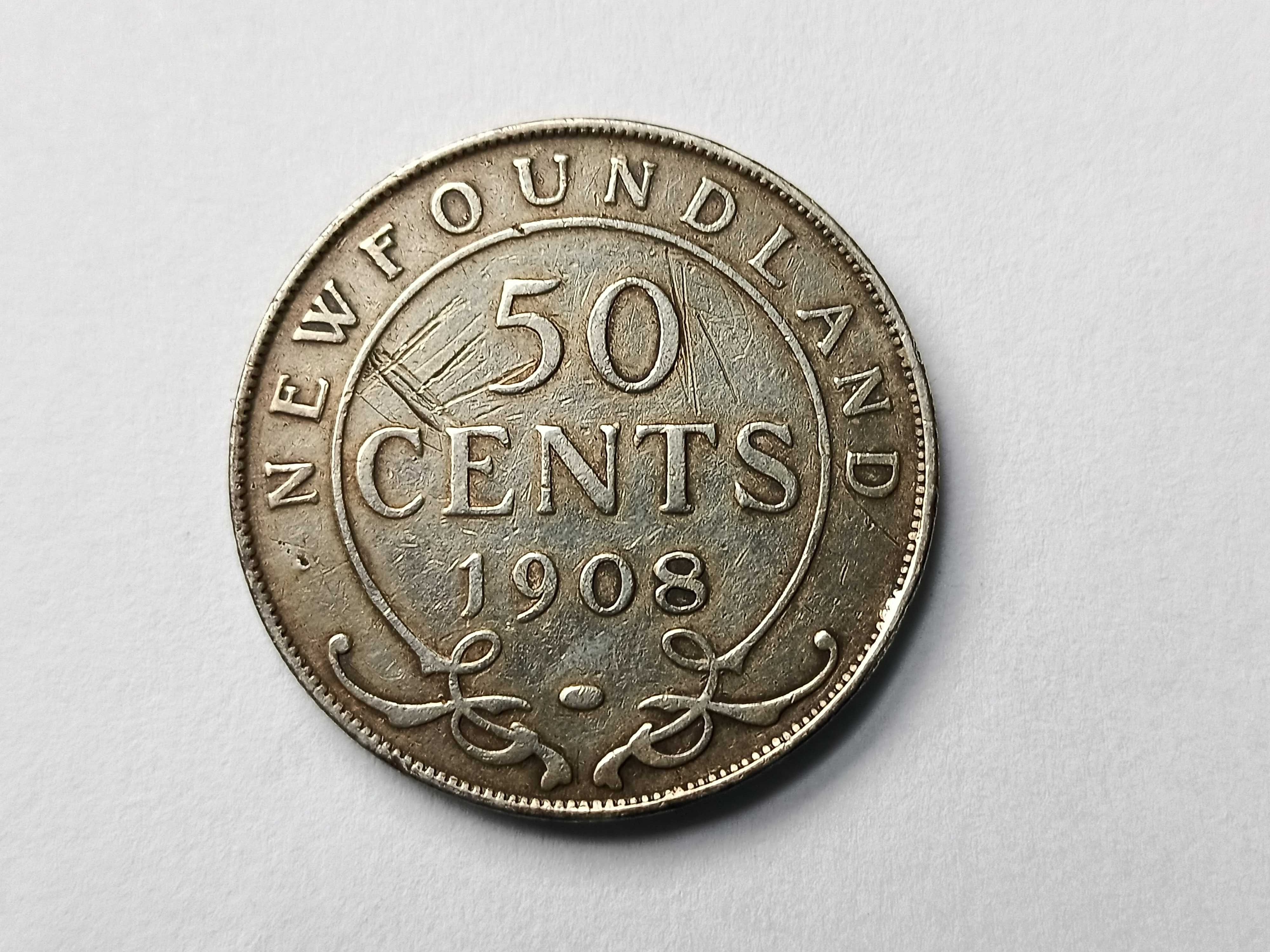 50 centów 1908 Straits Settlements Król Edwards Vll oryginał Srebro