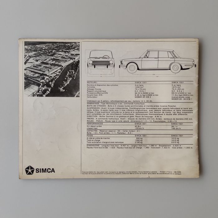 Prospekt motoryzacyjny Simca 1301 i 1501  Francja PRL