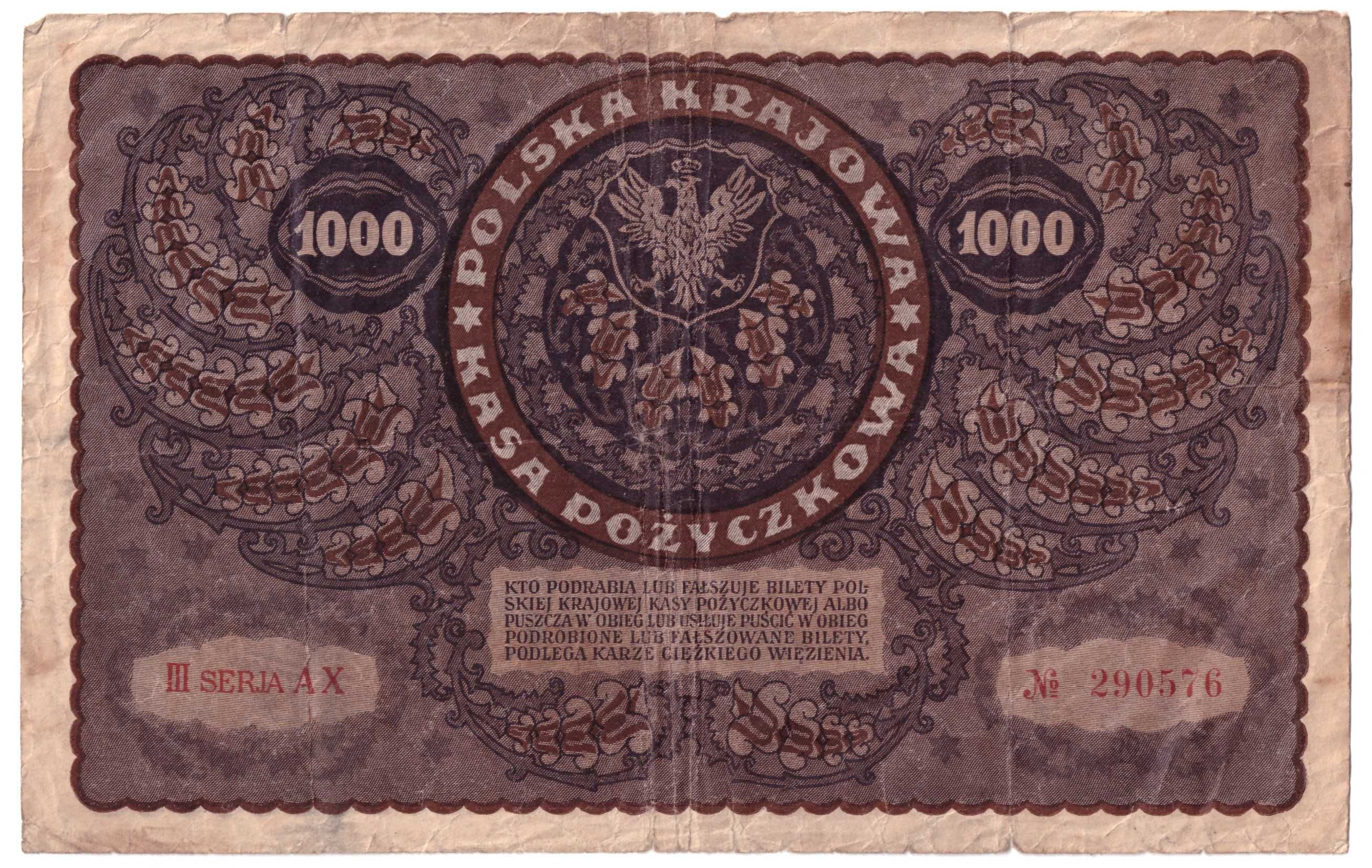 Banknot 1.000 marek - III Serja AX - st. 4