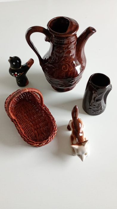 Mix bibeloty dzbanek kubek koszyk lisek ptaszek ceramika