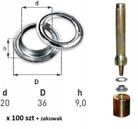 Oczka nierdzewne 100 szt do plandeki fi20+zakuwak