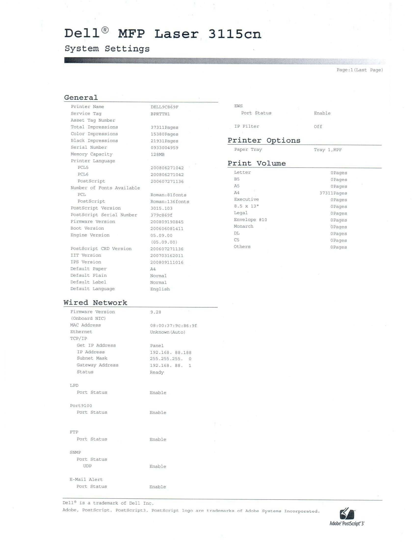 Dell MFP Laser Printer 3115cn