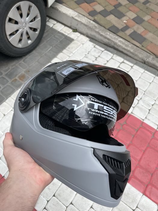 Сірий новий мото шолом інтеграл закритий шлем мотоциклетний серый