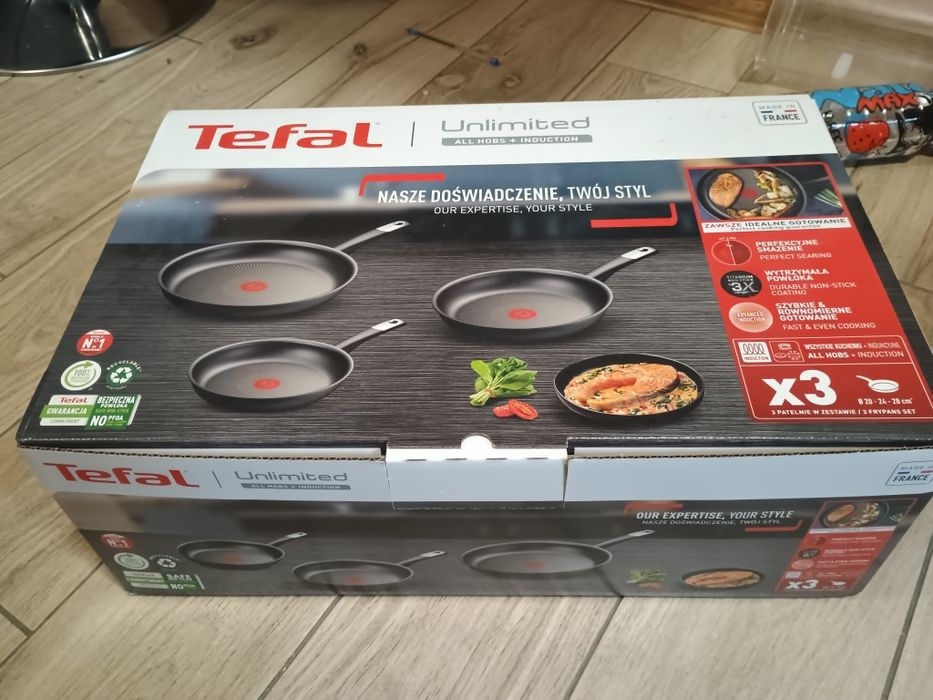 Patelnie tytanowe Tefal 3 szt nowe