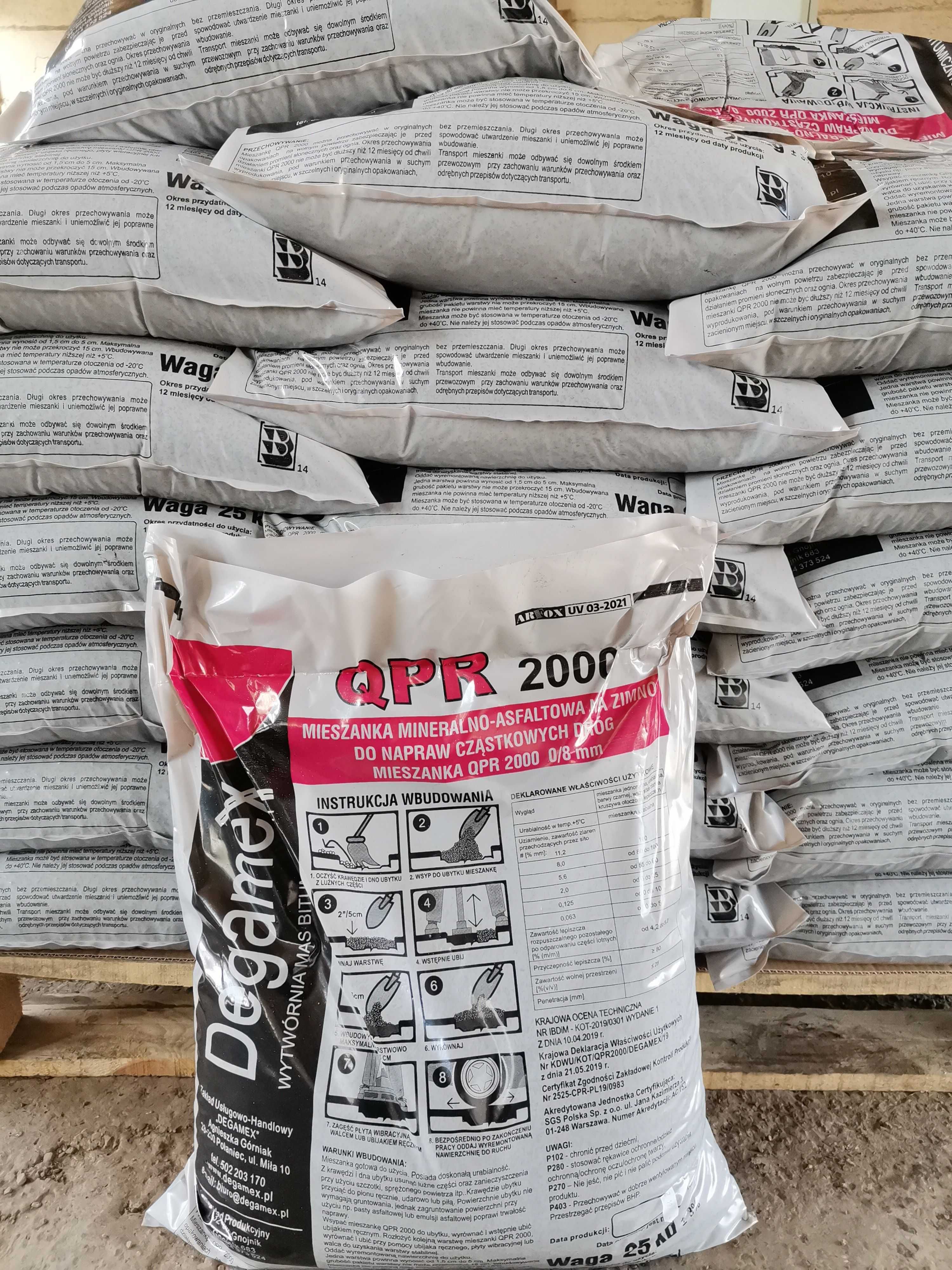 Asfalt na zimno w workach Producent Degamex QPR2000 Asfalt drogowy
