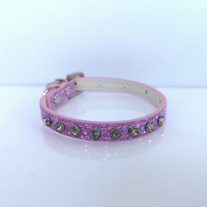 Nowa, jasnoróżowa obroża holo z dżetami, rozmiar XS