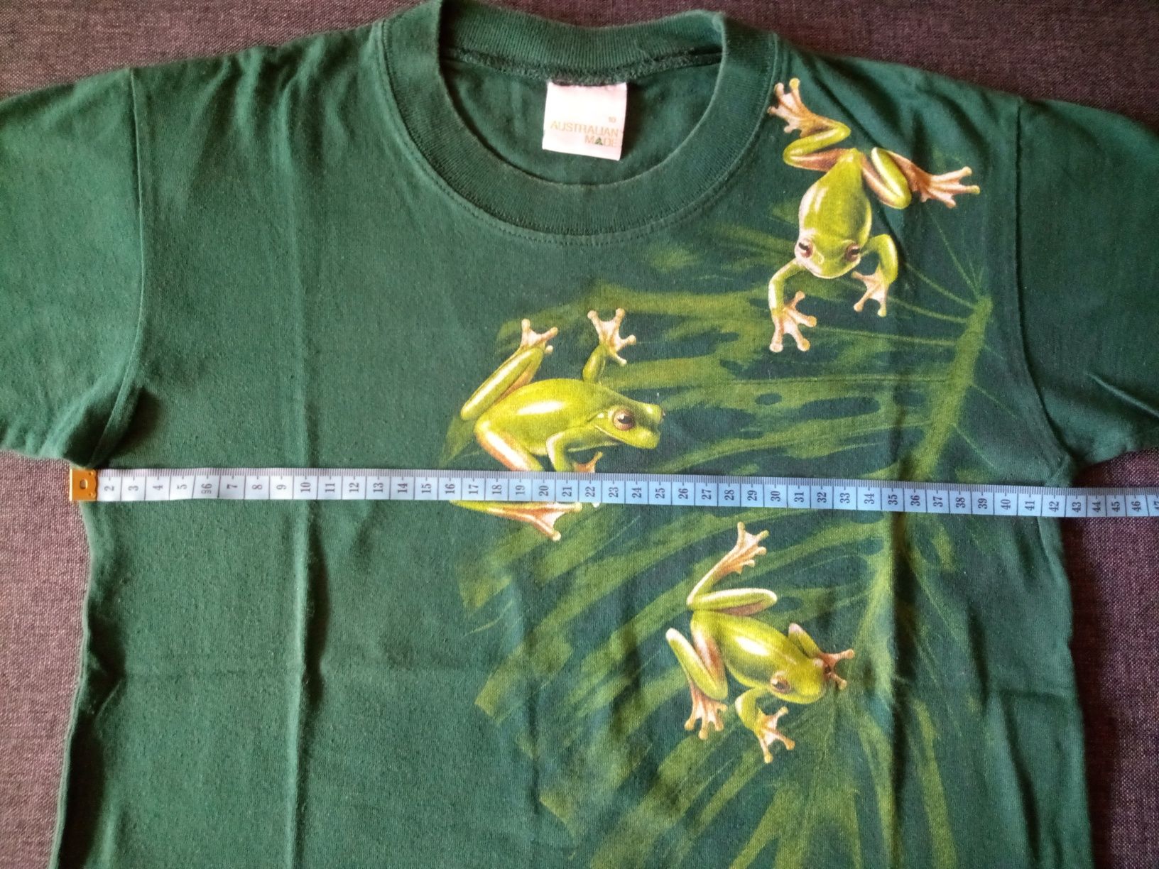Zielony T-shirt koszulka w żaby i monstera Australia S