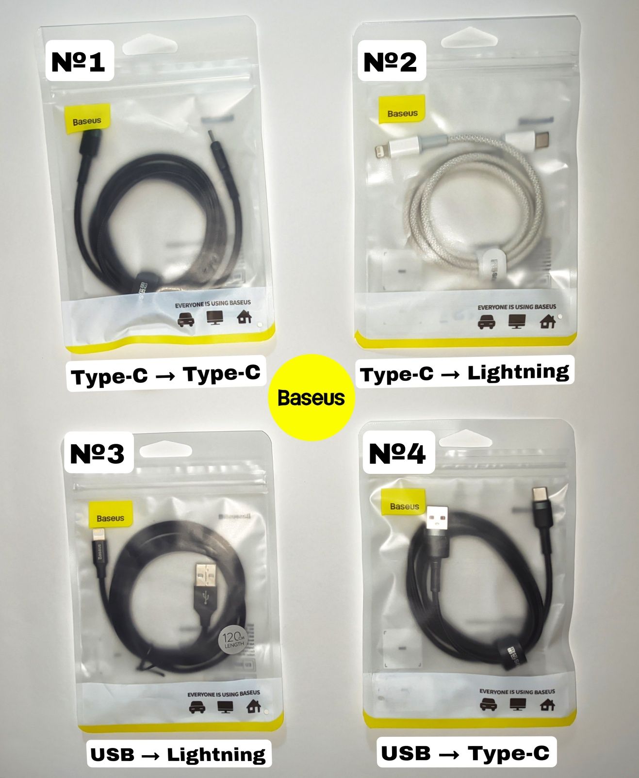 Кабелі Baseus (Type C, Lightning та інші) зі швидкою зарядкою