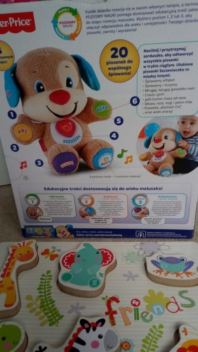 Puzzle drewniane i klocki Fisher Price