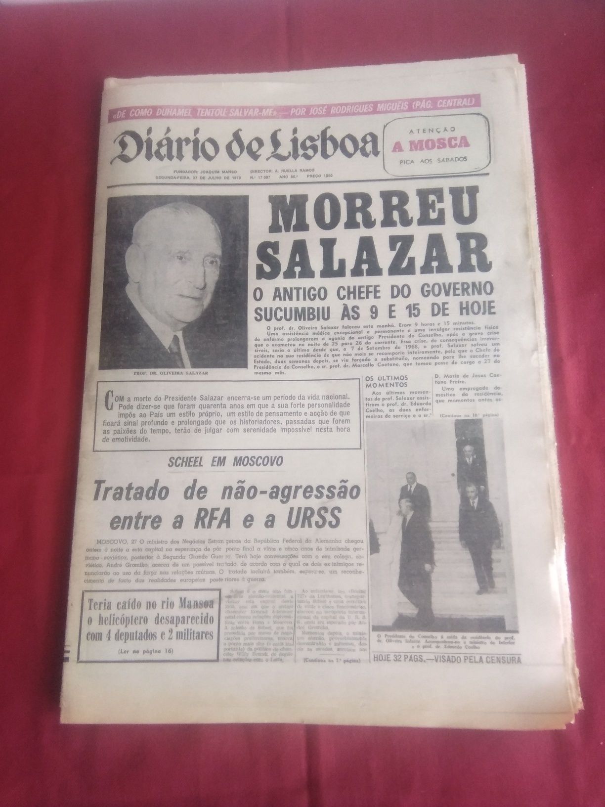 4 Jornais A Morte do presidente Salazar. Julho 1970