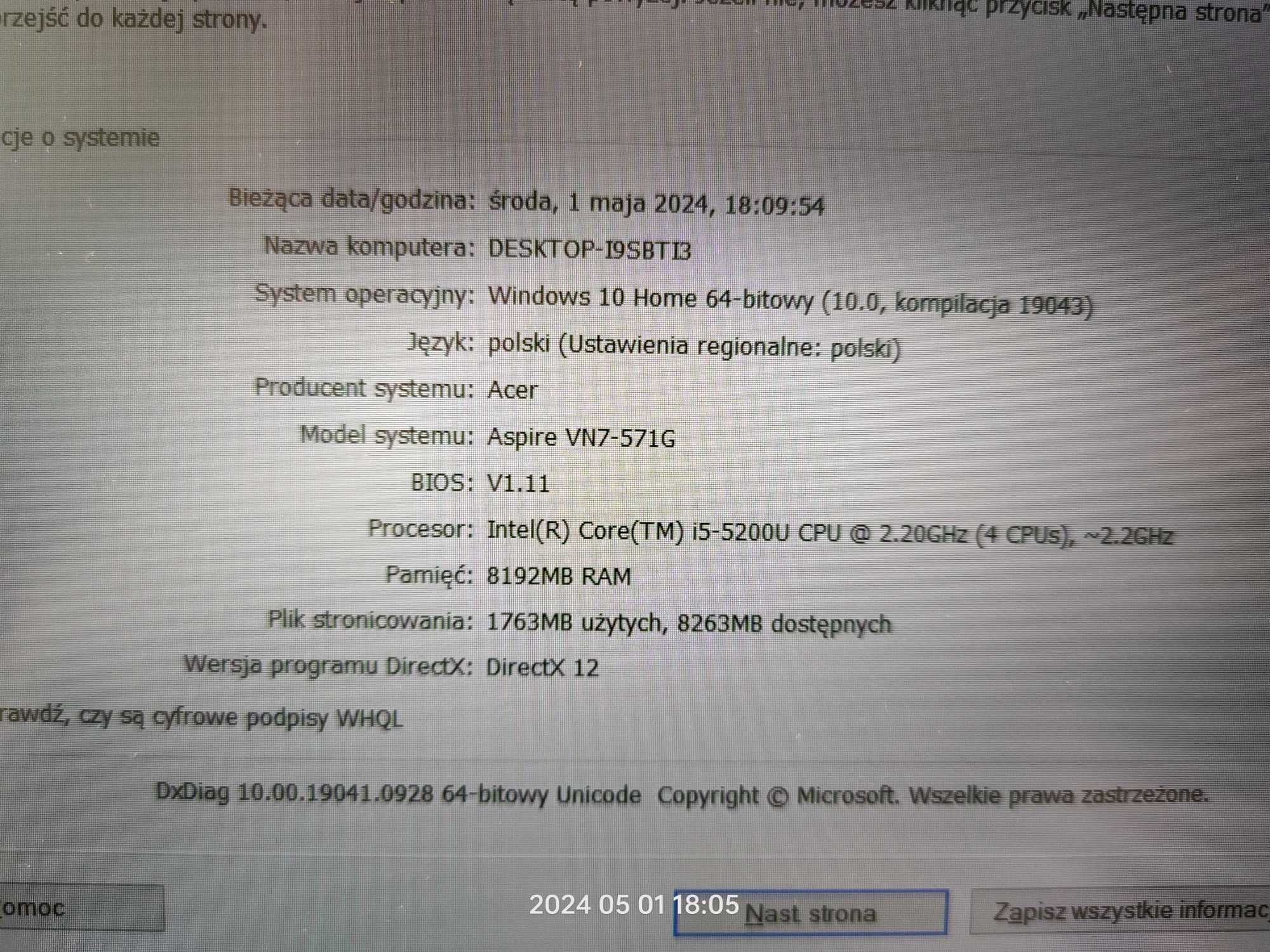 Laptop Acer Aspire V Nitro i5/8GB/1TB/850M 4GB FHD MAT ory W10, SD, BT
