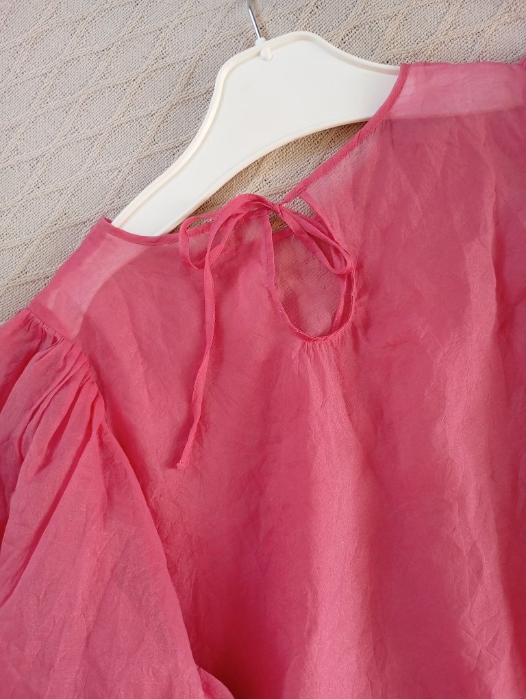 H&M M-XL niesamowita bluzka różowy cukierkowy kolor bufiasty rękaw