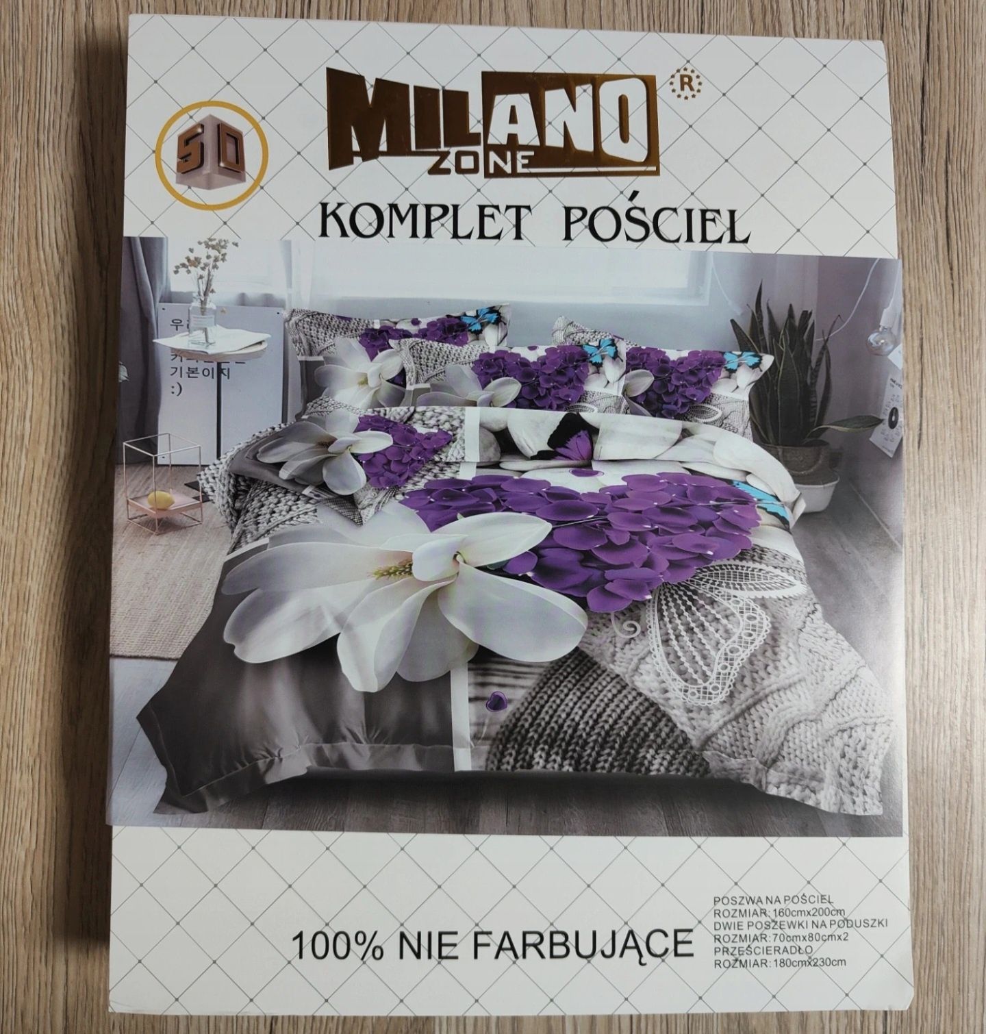 Komplet Pościeli Szara w Kwiaty 160x200cm 4 częściowy
