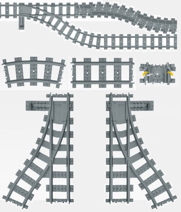 Estradas, trilhos comboio, acessórios Lego compatíveis