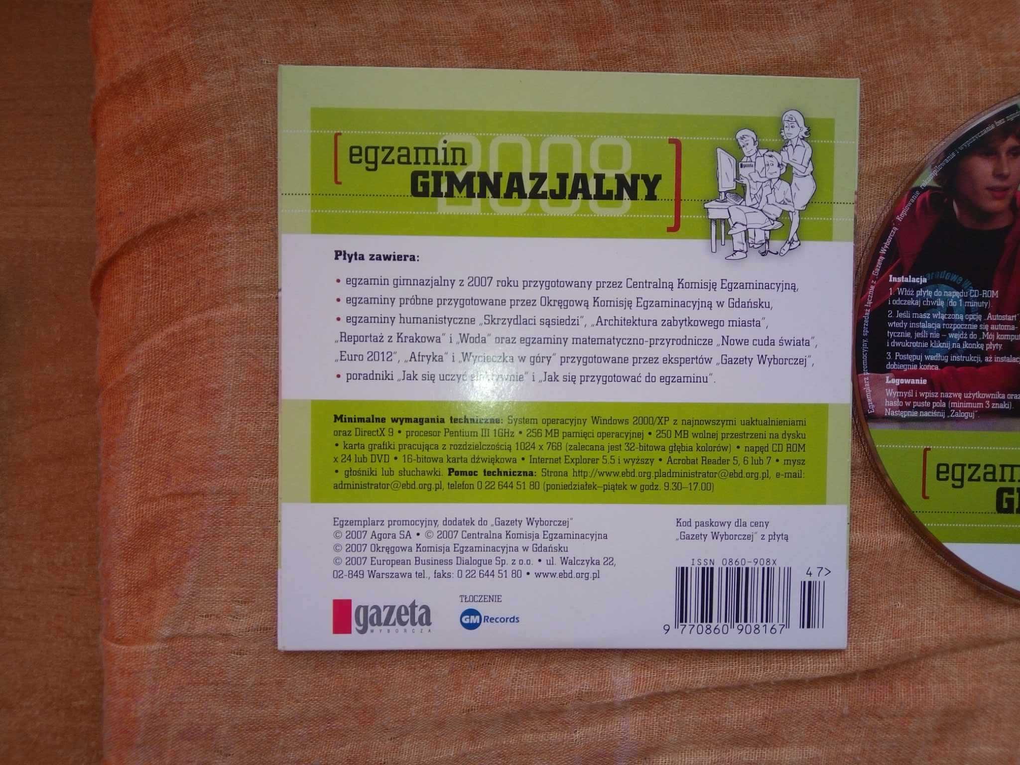 Egzamin gimnazjalny 2007 płyta CD przykładowe i oficjalne arkusze