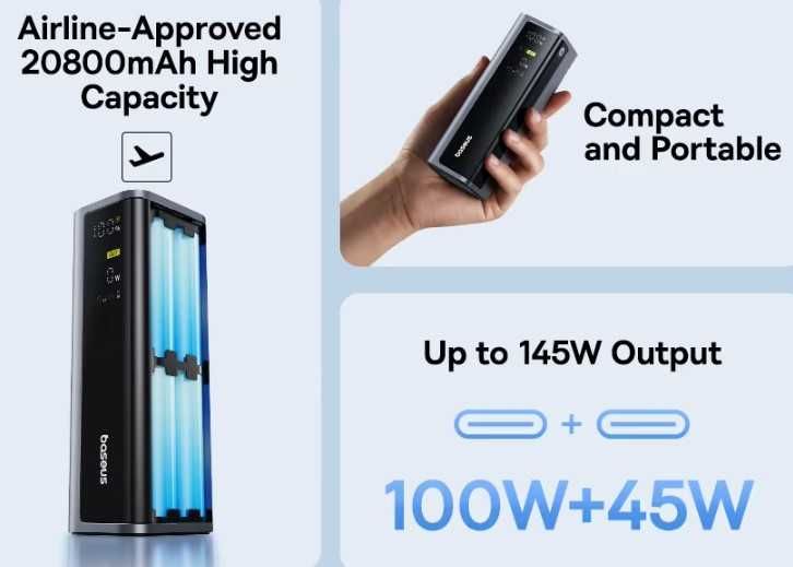 Павербанк 145W Baseus 20800mAh  Зовнішній акумулятор Нова модель 2025