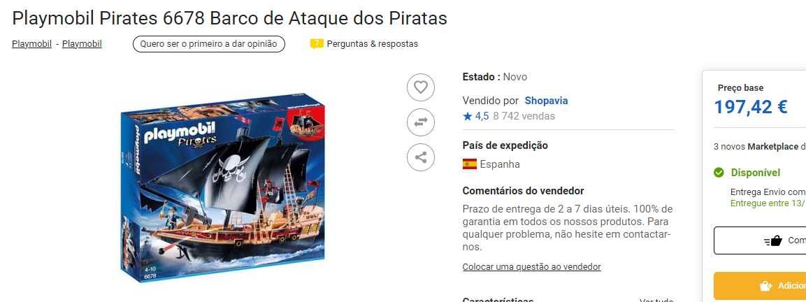 Playmobil Pirates 6678 Barco de Ataque dos Piratas