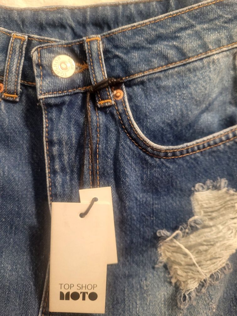 Spódnica jeansowa TopShop Rozm. XS niebieska granatowa rozporek przeda