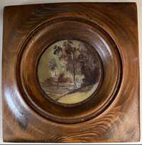 Olejny okrągły obraz w drewnianej ramie - miniatura.