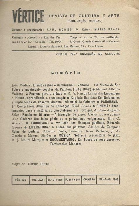 Vértice nº 274 / 275 – Jul. Ago. 1966