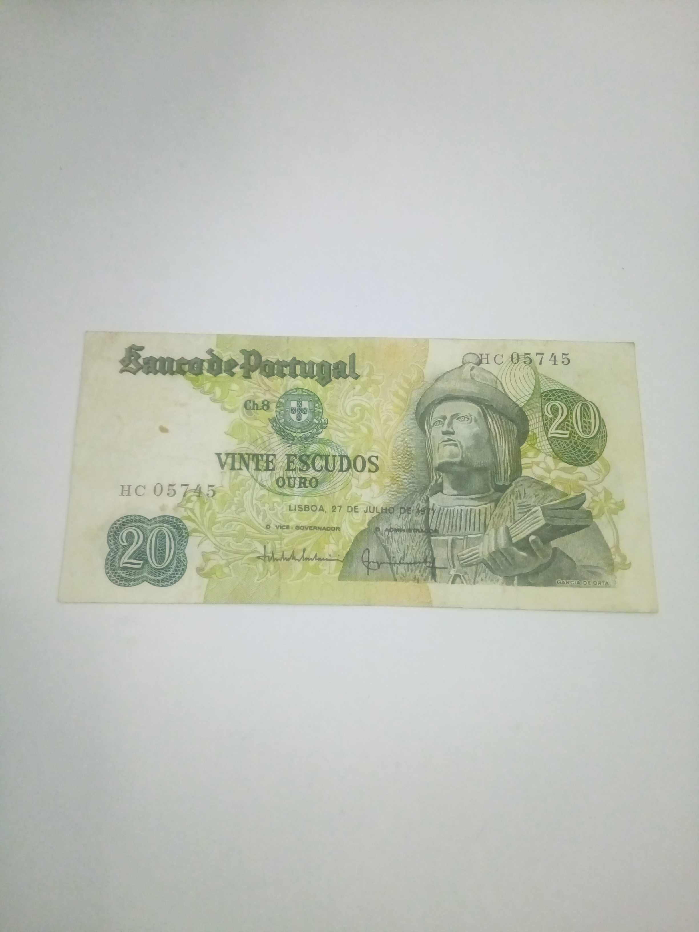 Lindo exemplar de notas portuguesas de 20 escudos de 1971
