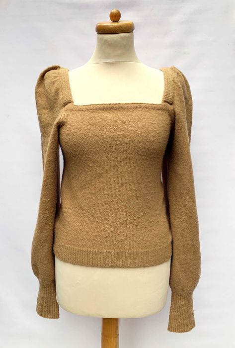Sweter Brązowy Karmelowy S 36 H&M Wełna Wełniany Brąz