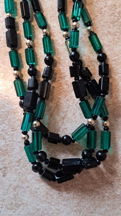 Бусы ожерелье трехрядные  Чехия винтаж муранское стекло