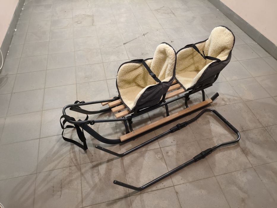 Sanki dwuosobowe, dla bliźniąt, z pchaczem