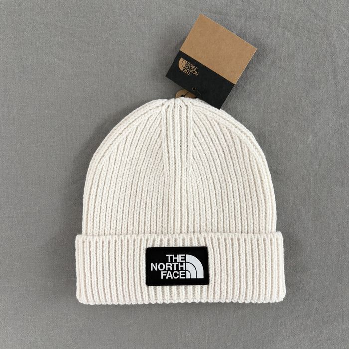 Czapka zimowa beanie the north face biała logo kremowa na zime zima