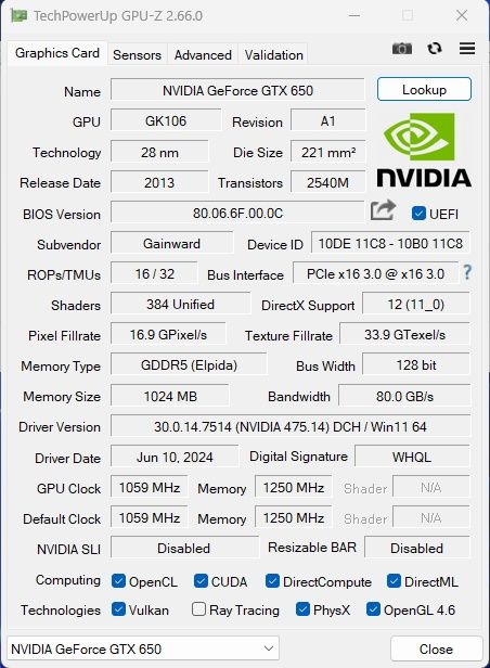 Nvidia Gainward GeForce GTX 650 1GB GDDR5 – stan bardzo dobry