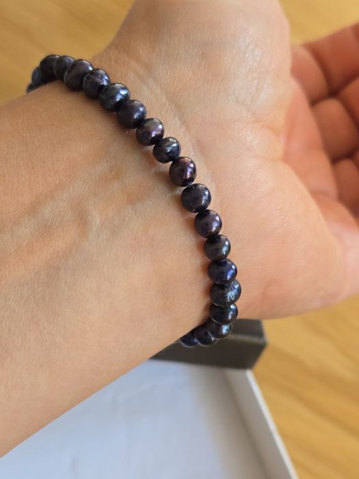 Bransoletka  czarne  perły słodkowodne