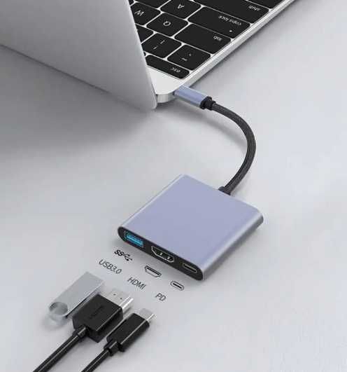 USB Hub 3 в 1 -> USB-A 3.0, HDMI 4k, USB Type-C PD