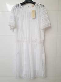 Biała sukienka ażurowa Michael Kors r. 8 M 38 z halką koronka