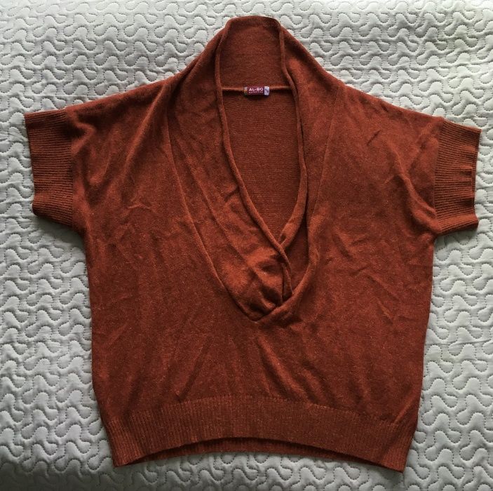 AL-BO sweter brązowy oversize krótki rękaw XL XXL
