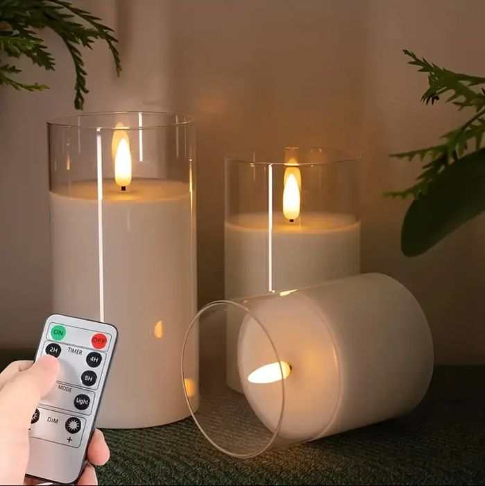 Zestaw 3 świec LED w tubach + pilot