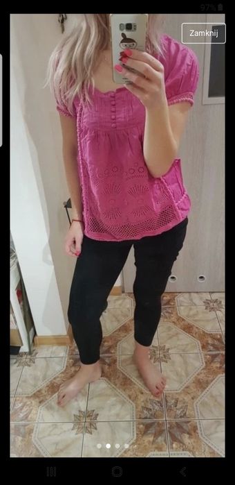 Tunika Wrzosowa liliowa różowa koronka guziczki śliczna kobieca na lat