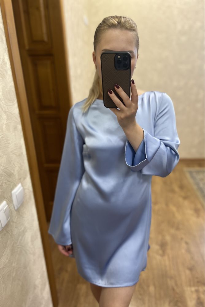 Сукня атласна голуба,міді рубчик рожева