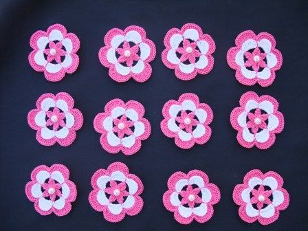 Flores em croché, para aplicar, 100% algodão, 6 cm