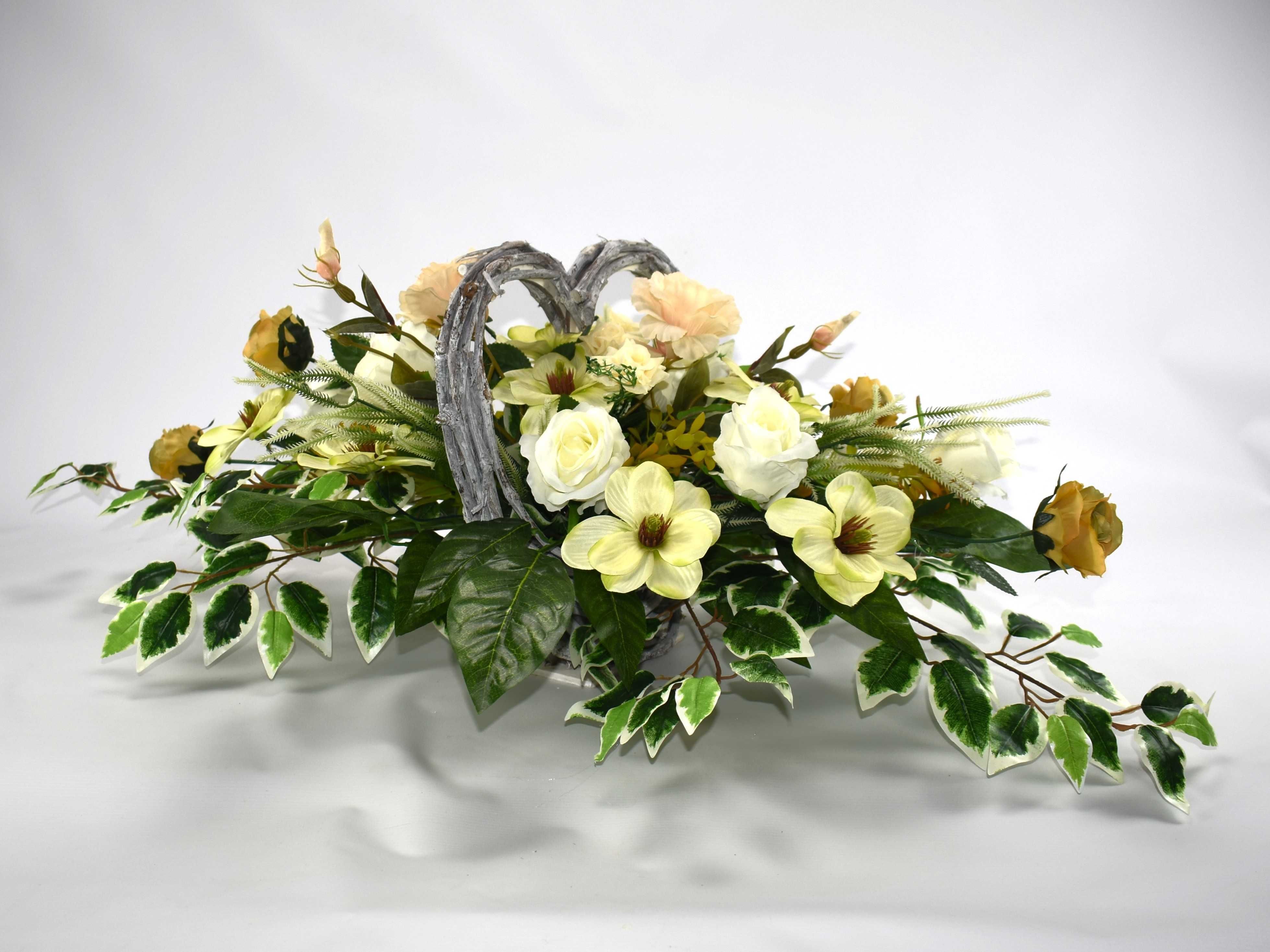 STROIK na cmentarz Kremowy Wiązanka nagrobna sztuczne kwiaty na grób